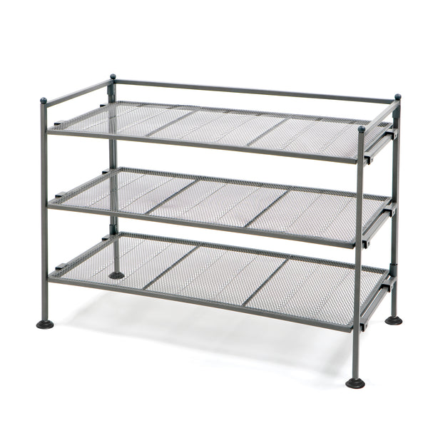 3-Tier Metal Mesh Shoe Rack, Silver