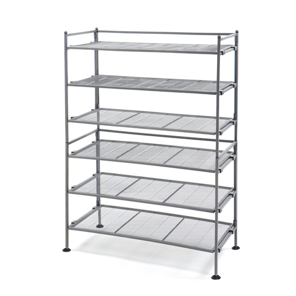 3-Tier Metal Mesh Shoe Rack, Silver