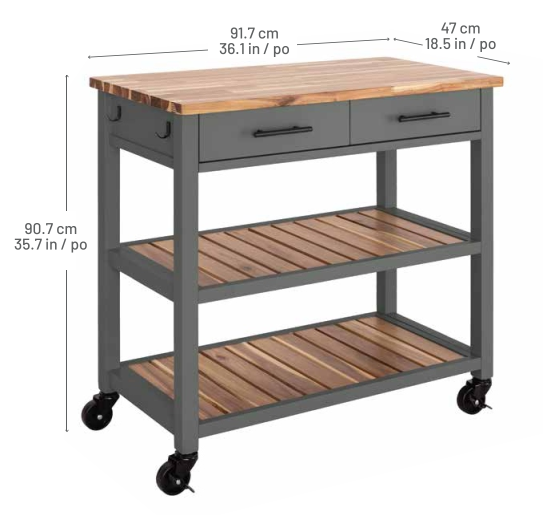 Kitchen Cart with Acacia Shelves