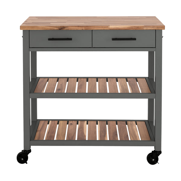 Kitchen Cart with Acacia Shelves