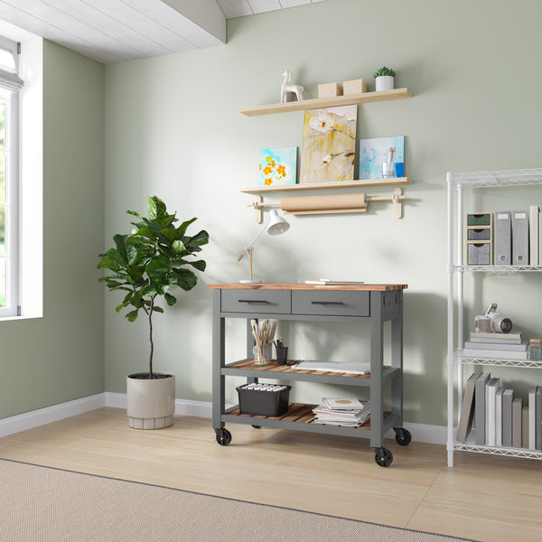 Kitchen Cart with Acacia Shelves