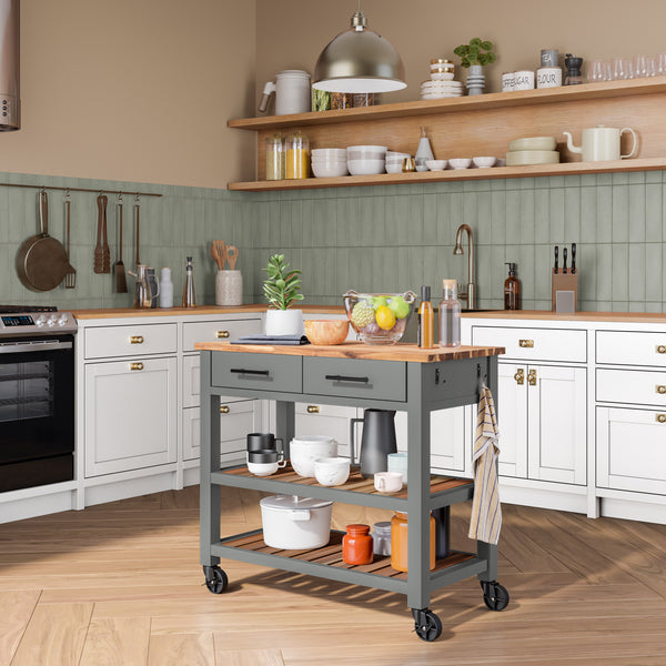 Kitchen Cart with Acacia Shelves