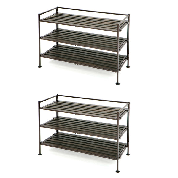3-Tier Resin Slat Utility Shoe Rack (2-Pack)